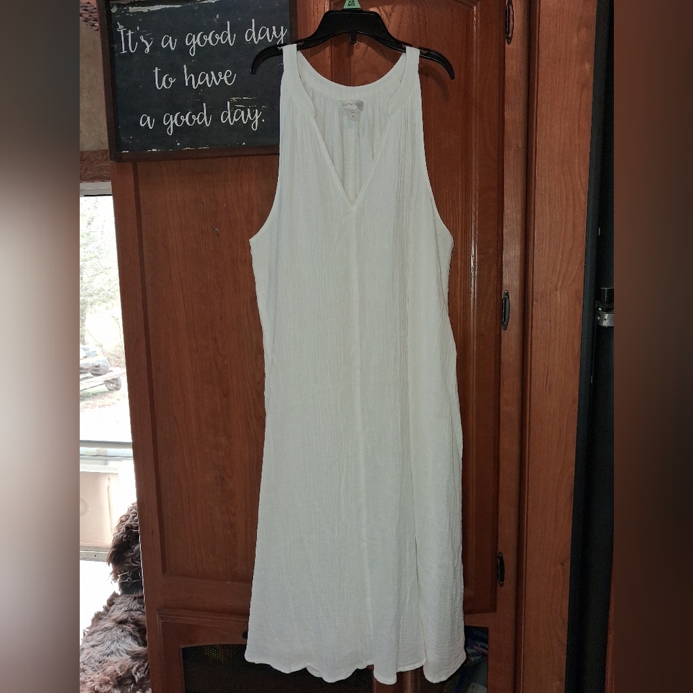 Garnet Hill 100% Cotton White Sleeveless Midi Dress In A Medium.